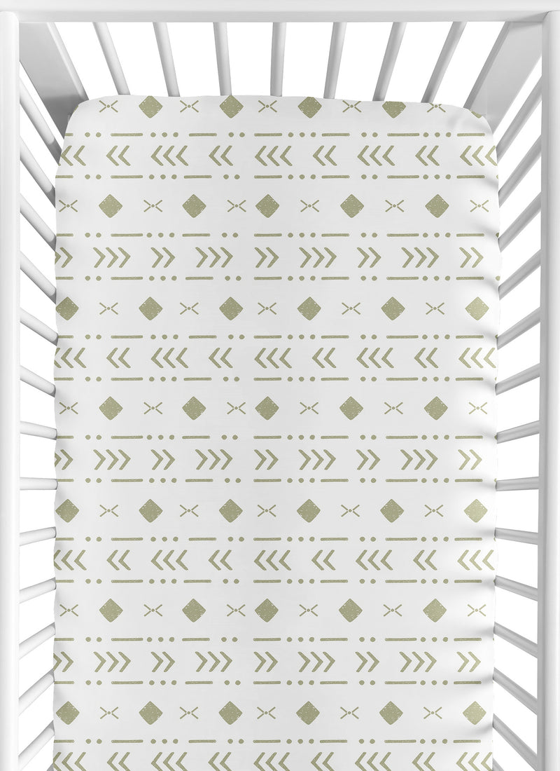 Boho Tribal White and Sage Crib Sheet