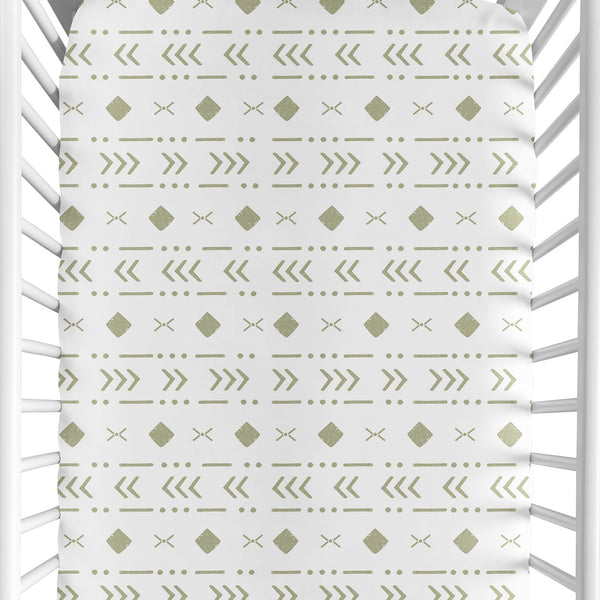 Boho Tribal White and Sage Crib Sheet