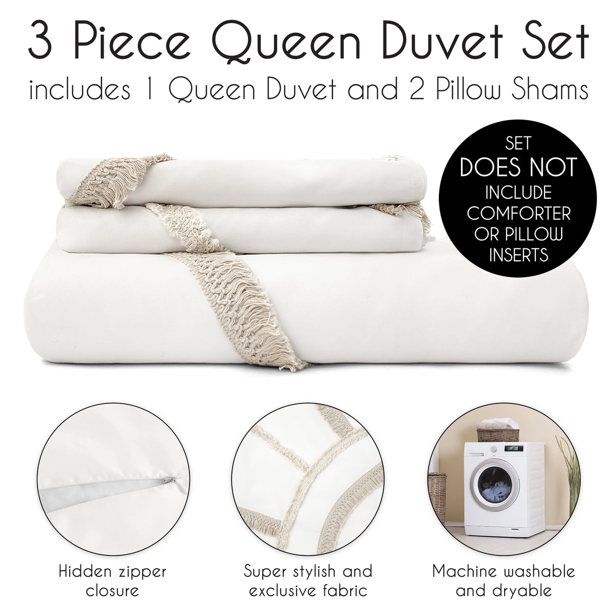 Tufted Sun Ivory Collection Queen Duvet Cover Bedding Set