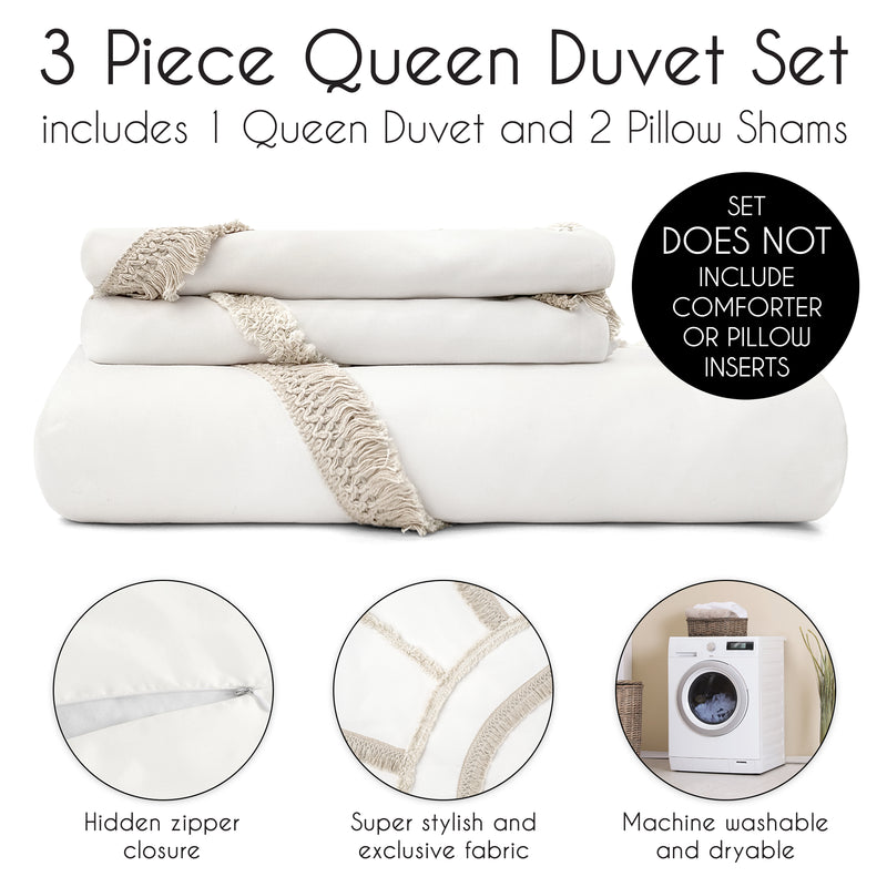 Tufted Sun Ivory Collection Queen Duvet Cover Bedding Set