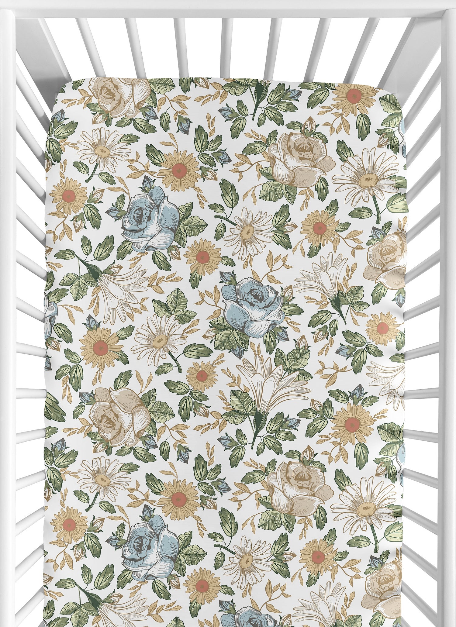 Vintage Floral Blue and Yellow Collection Crib Sheet