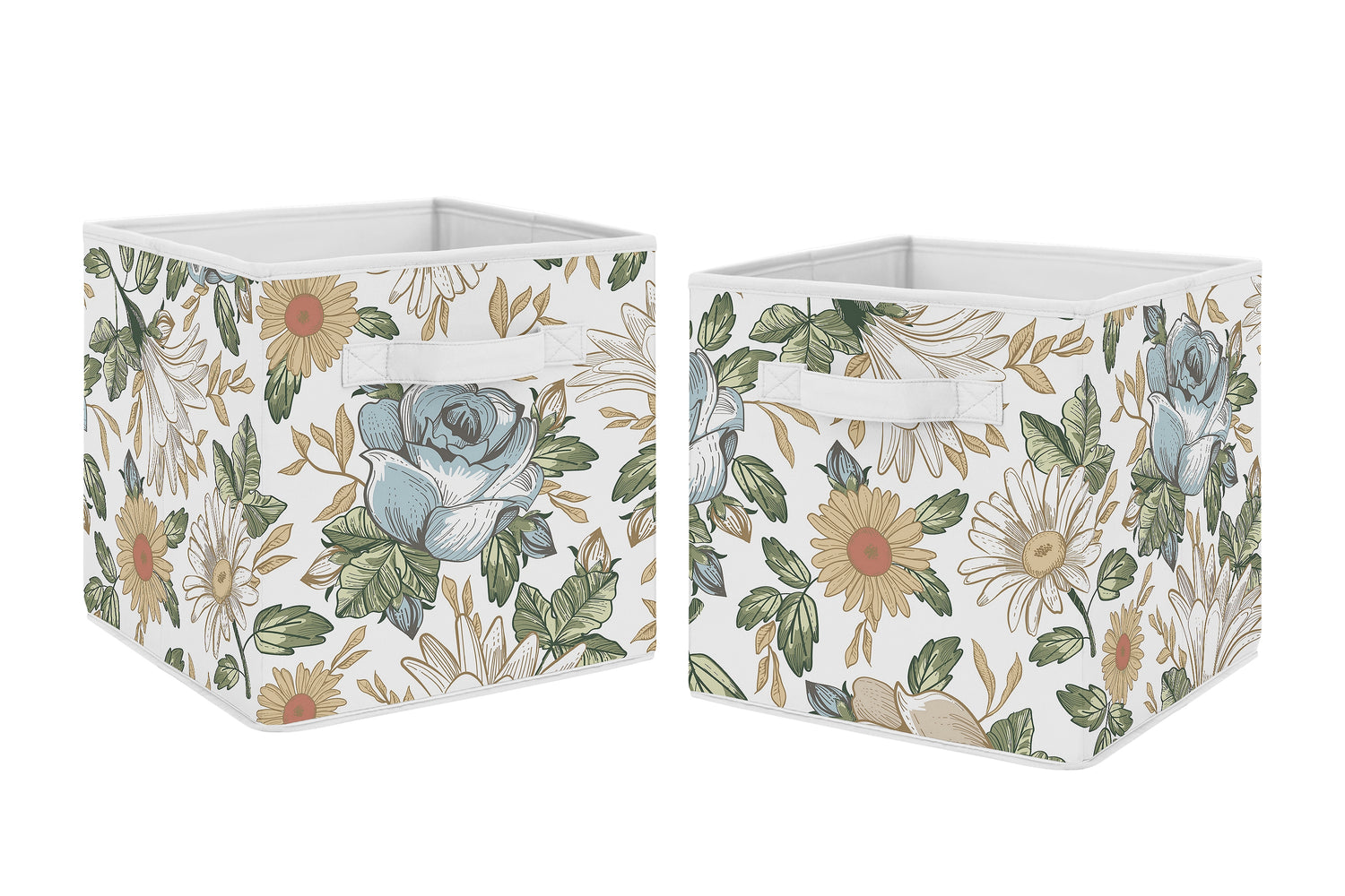 Vintage Floral Blue and Yellow Collection Foldable Fabric Storage Bins