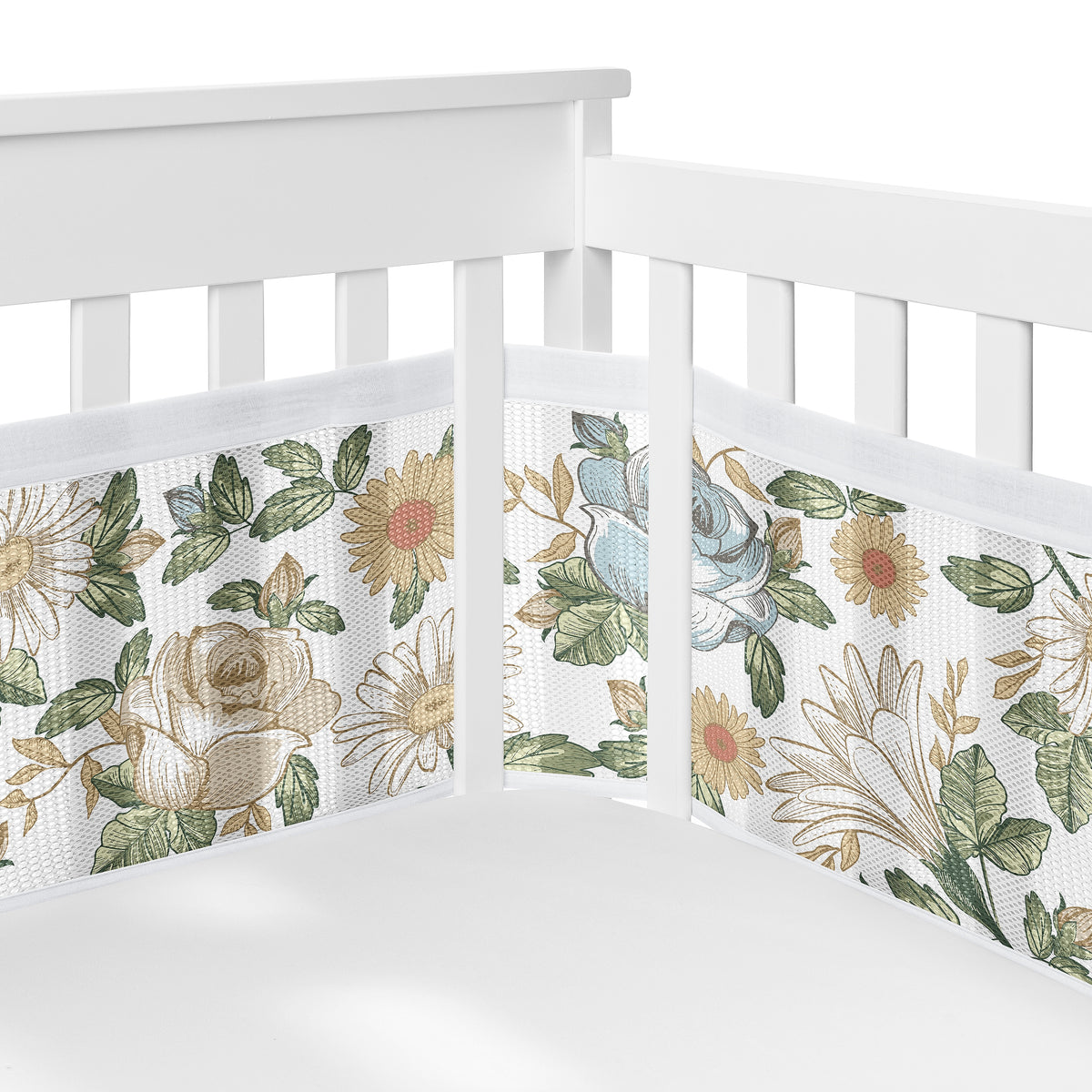 Vintage Floral Blue and Yellow Collection Sweet Jojo Designs 6 Piece Crib Bedding + BreathableBaby Breathable Mesh Liner