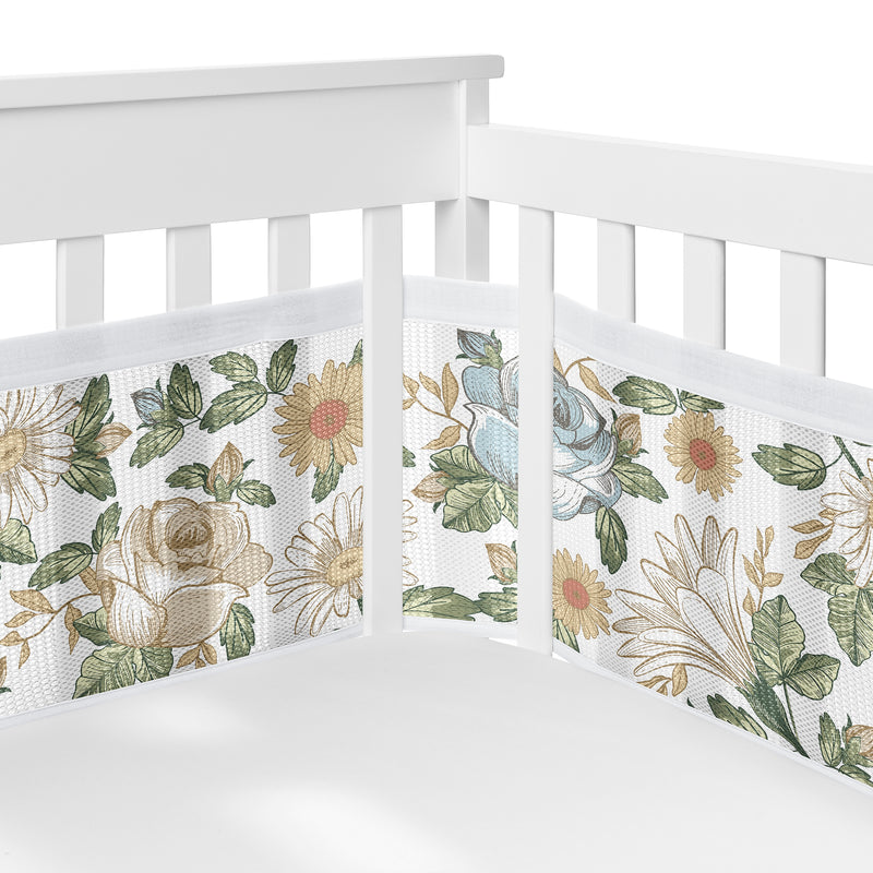 Vintage Floral Blue and Yellow Collection Sweet Jojo Designs 6 Piece Crib Bedding + BreathableBaby Breathable Mesh Liner