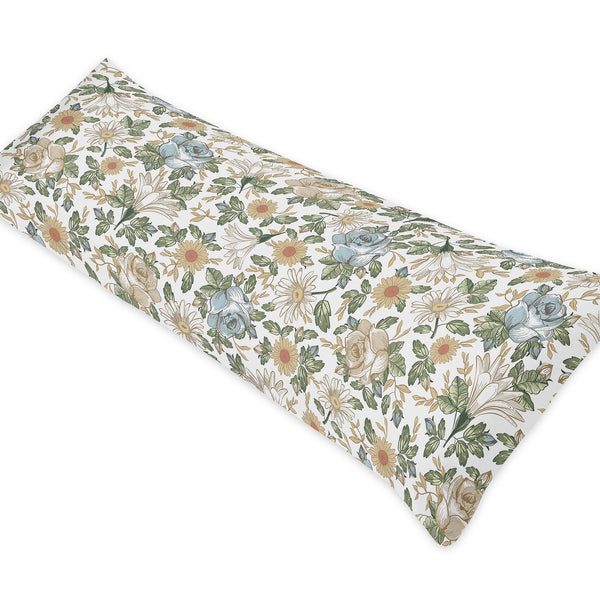 Vintage Floral Blue and Yellow Collection Full Length Body Pillow Cover