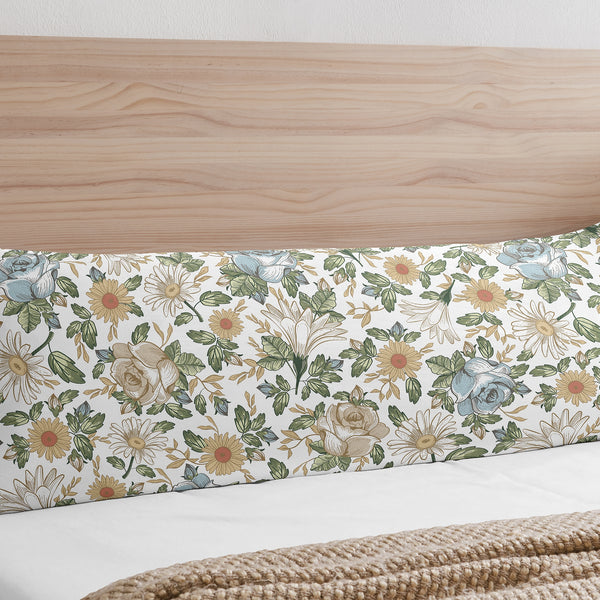 Vintage Floral Blue and Yellow Collection Full Length Body Pillow Cover alternate view