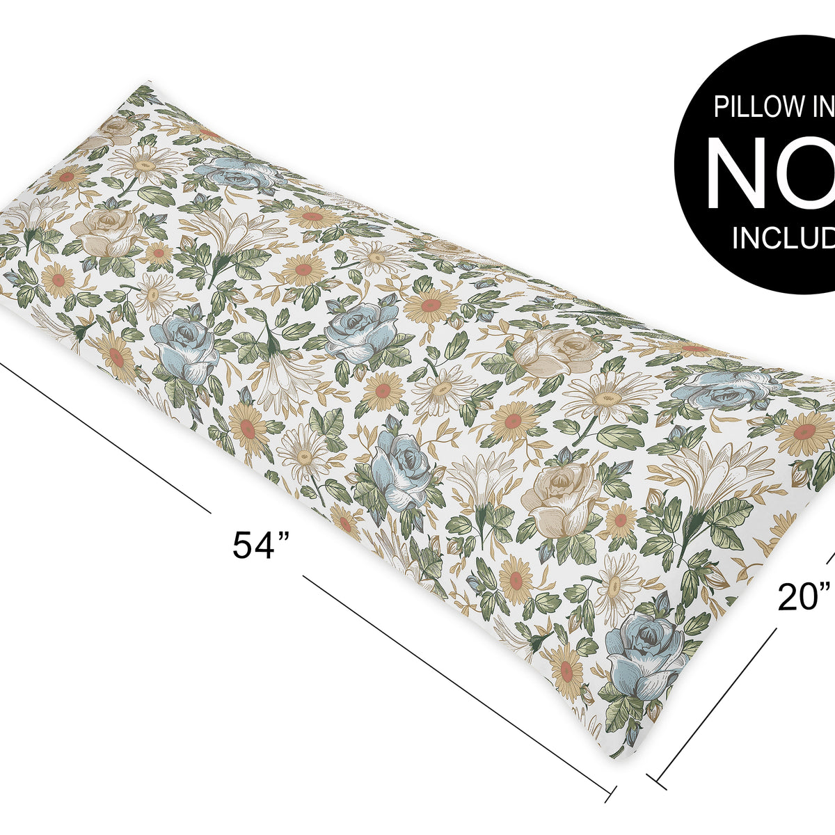 Vintage Floral Blue and Yellow Collection Full Length Body Pillow Cover