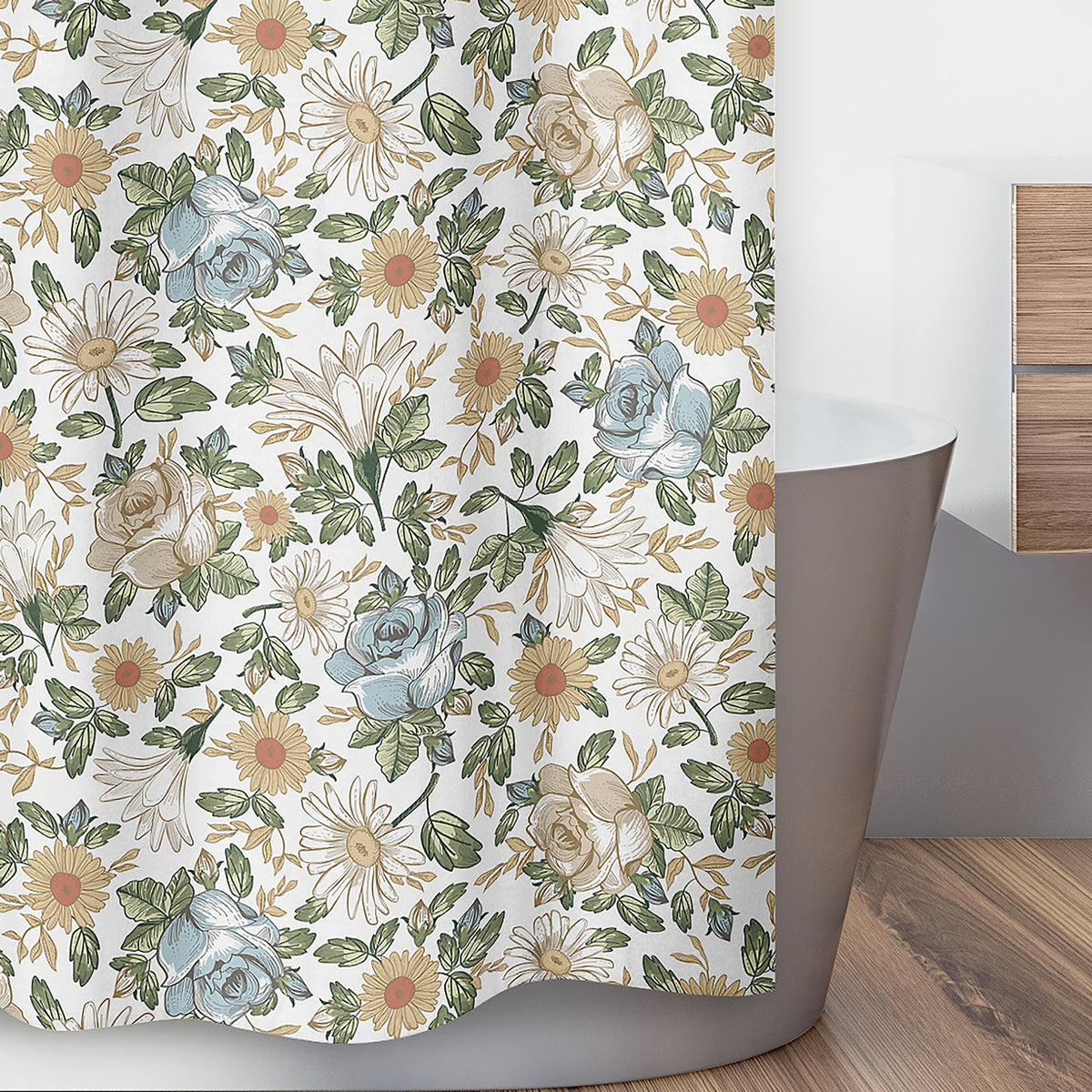 Vintage Floral Blue and Yellow Collection Shower Curtain