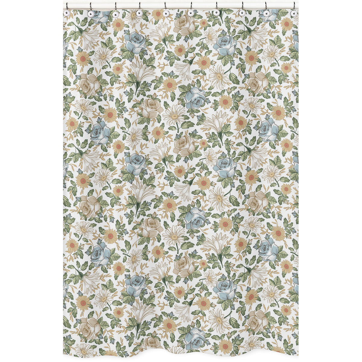 Vintage Floral Blue and Yellow Collection Shower Curtain