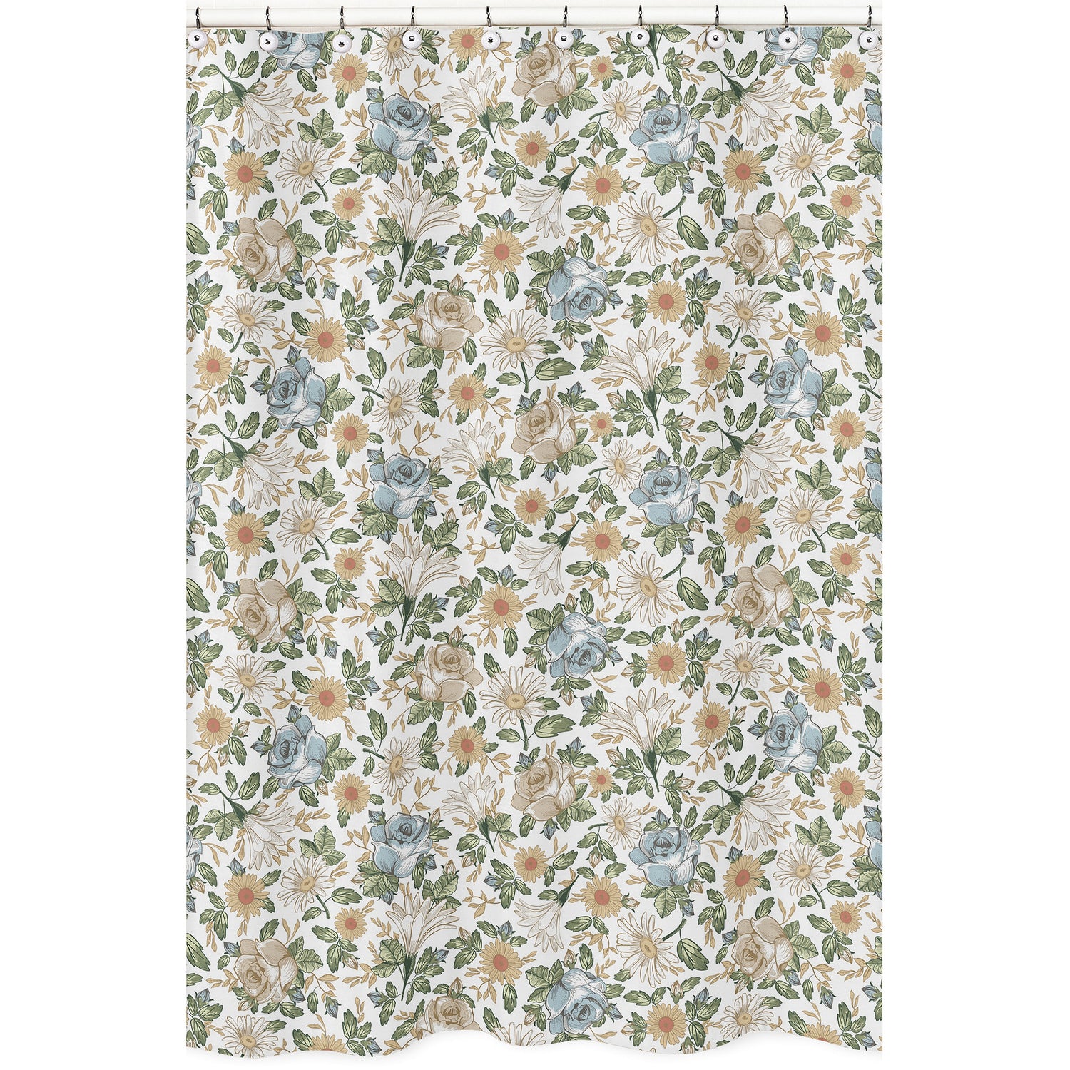 Vintage Floral Blue and Yellow Collection Shower Curtain