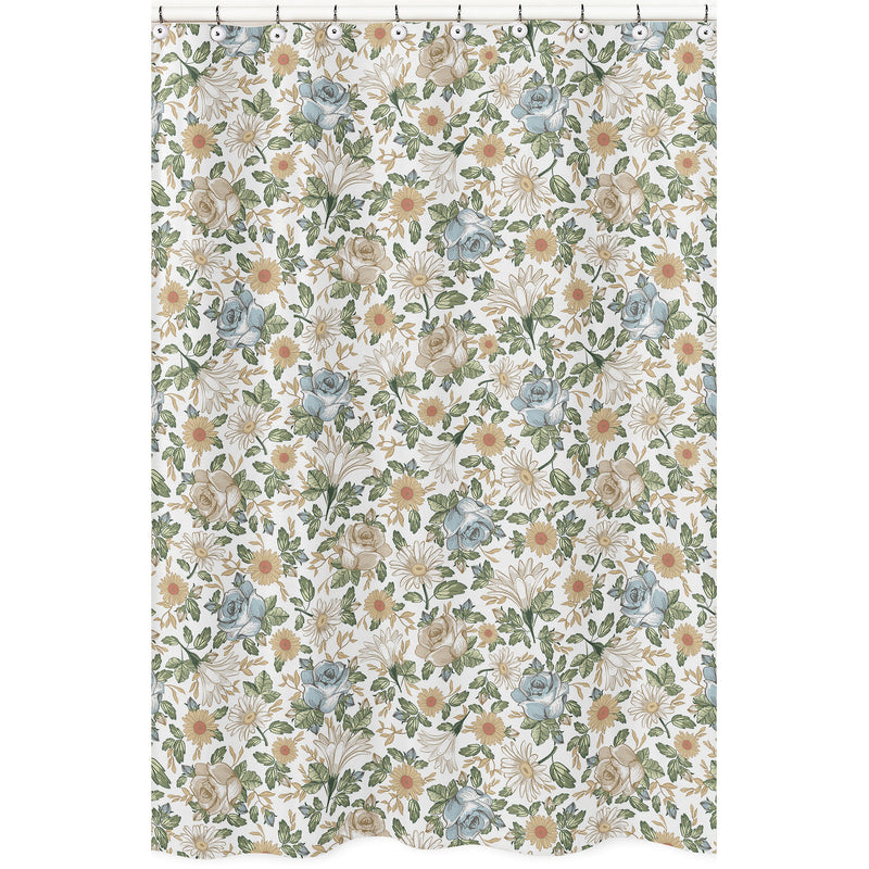 Vintage Floral Blue and Yellow Collection Shower Curtain