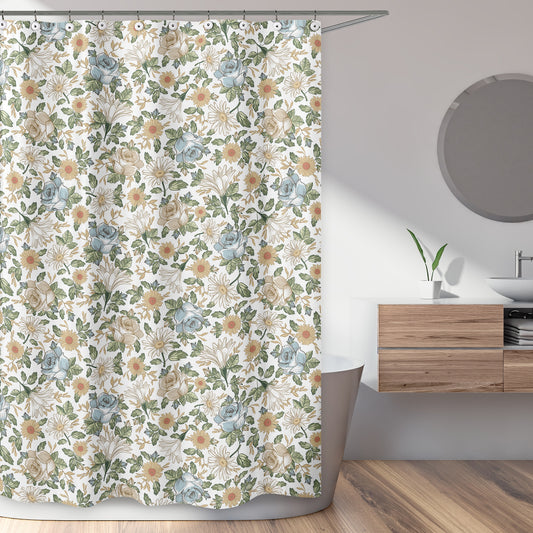 Vintage Floral Blue and Yellow Collection Shower Curtain