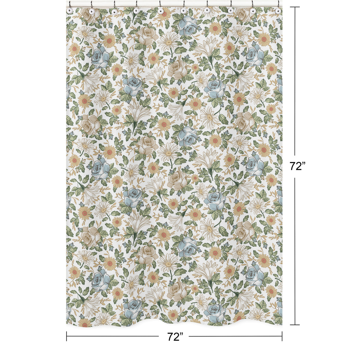 Vintage Floral Blue and Yellow Collection Shower Curtain