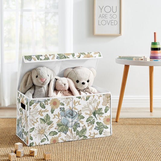 Vintage Floral Blue and Yellow Collection Fabric Toy Bin Storage