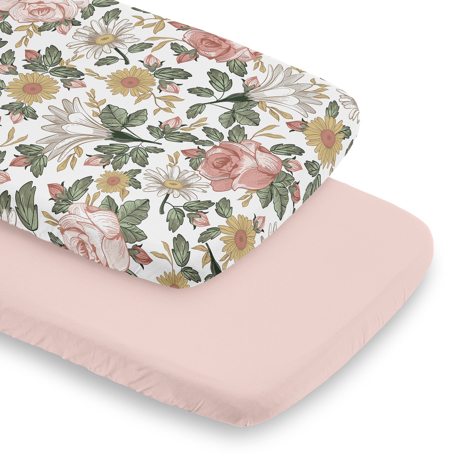 Vintage Floral Collection 2 Pack Baby Bassinet Fitted Sheets