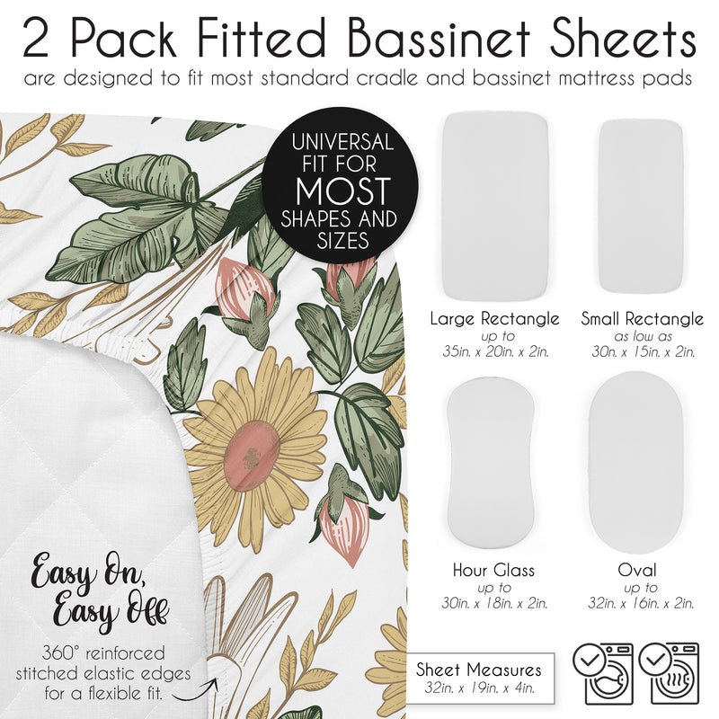 Vintage Floral Collection 2 Pack Baby Bassinet Fitted Sheets