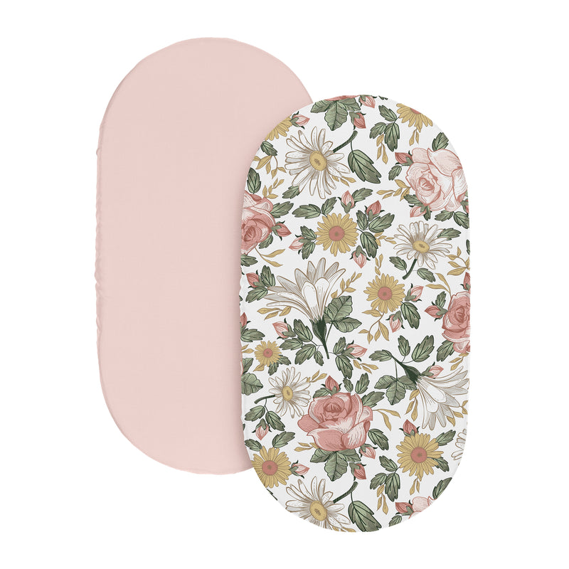 Vintage Floral Collection 2 Pack Baby Bassinet Fitted Sheets
