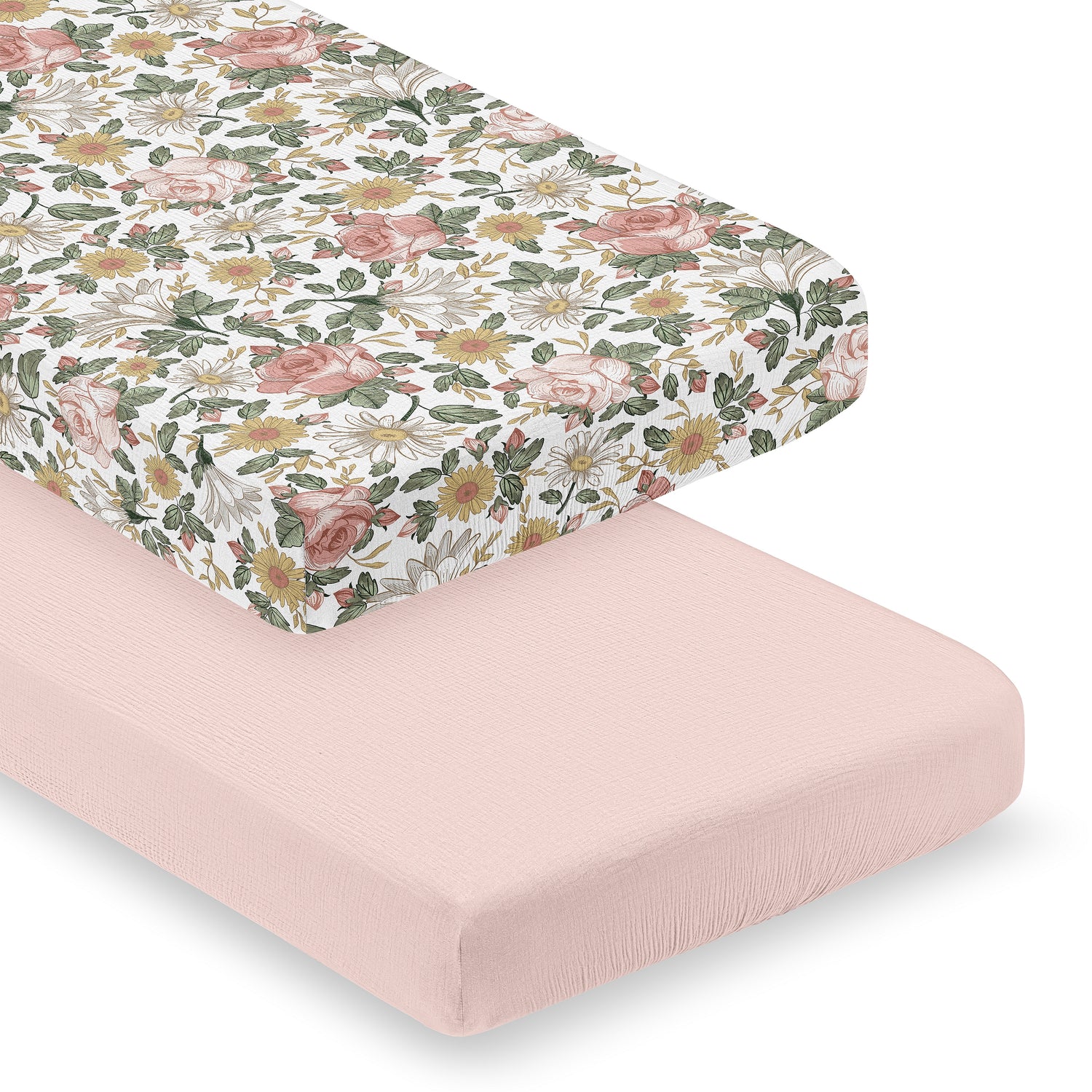 Vintage Floral Collection 100% Cotton Muslin 2 Pack Crib Sheets