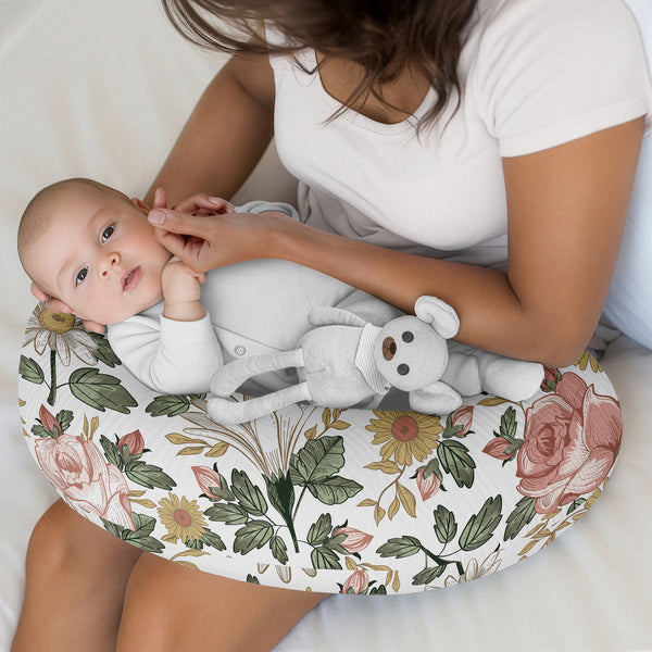 Vintage Floral Collection 100% Cotton Muslin Nursing Breastfeeding Pillow Cover Case (Pillow Not Included) alternate view