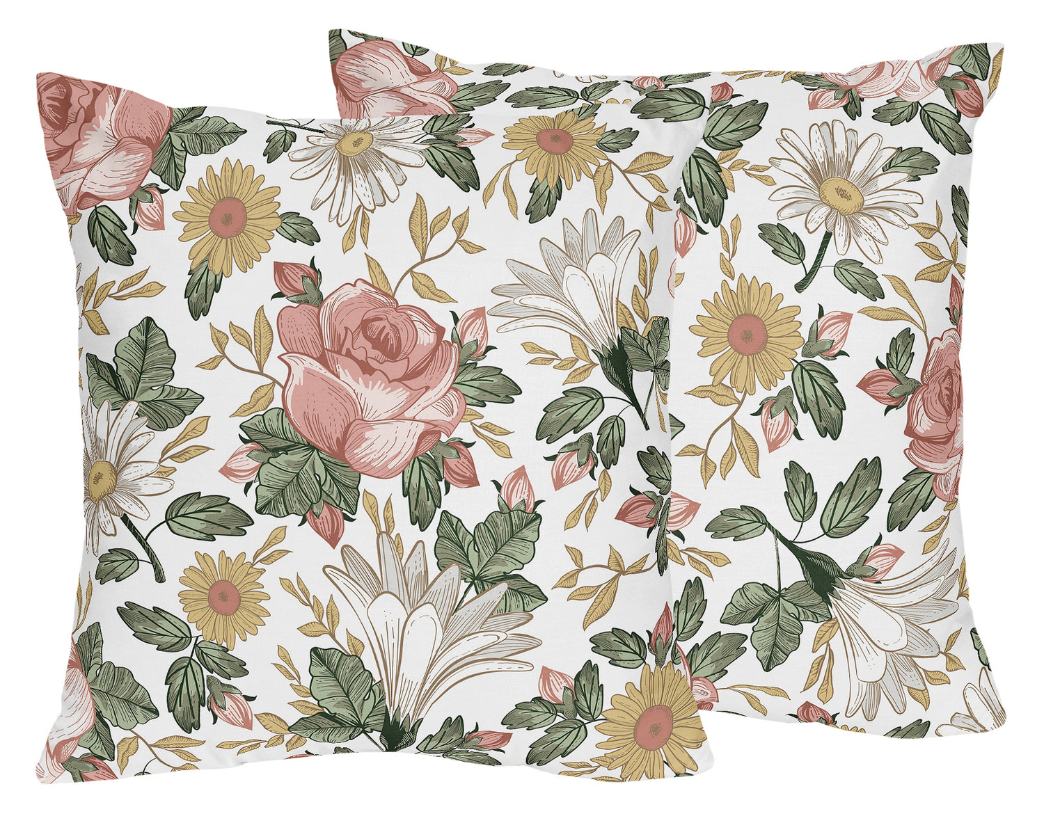 Vintage Floral Collection Decorative Accent Throw Pillow Covers - Set of 2