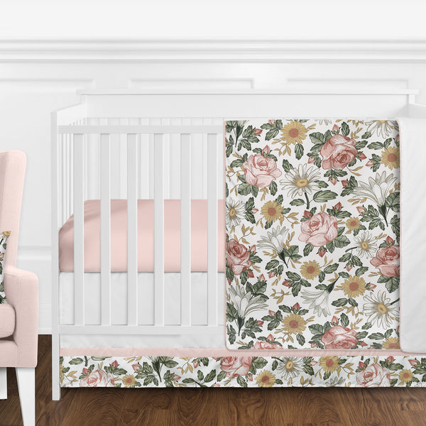 Vintage Floral Collection 11 Piece Bumperless Crib Bedding