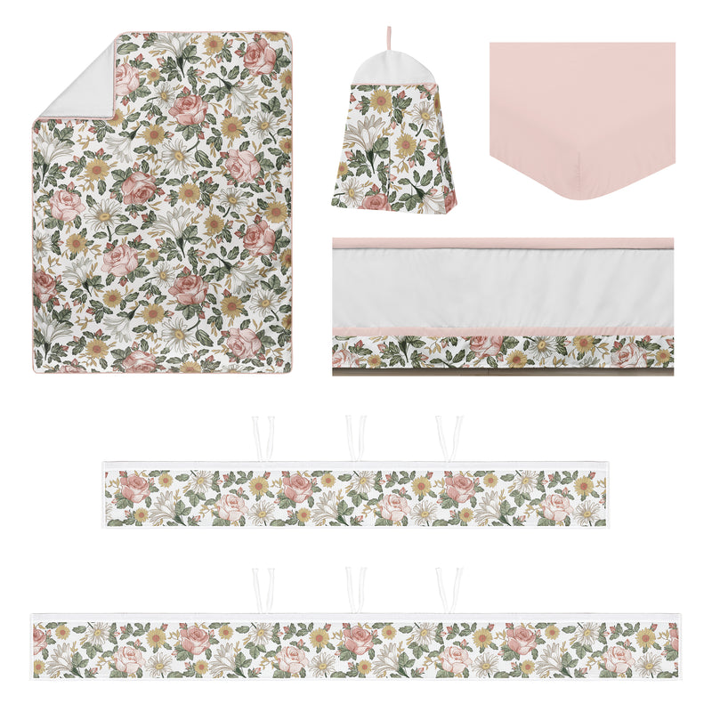 Vintage Floral Collection Sweet Jojo Designs 6 Piece Crib Bedding + BreathableBaby Breathable Mesh Liner