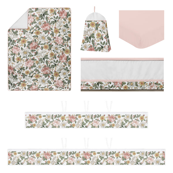 Vintage Floral Collection Sweet Jojo Designs 6 Piece Crib Bedding + BreathableBaby Breathable Mesh Liner alternate view