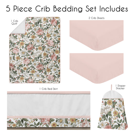 Vintage Floral Collection 5 Piece Crib Bedding
