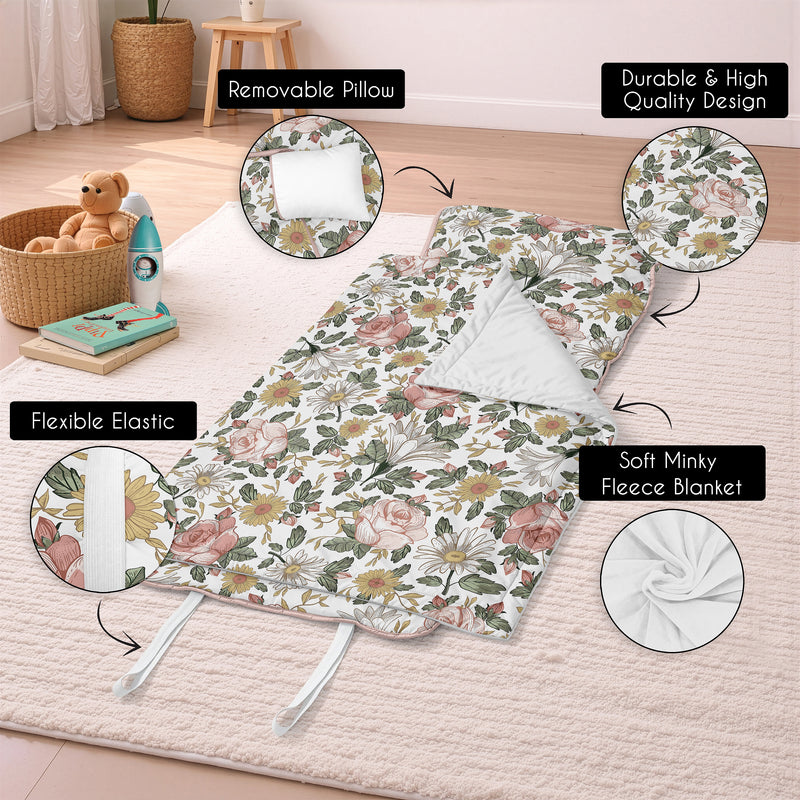 Vintage Floral Collection Lightweight Toddler Nap Mat with Pillow