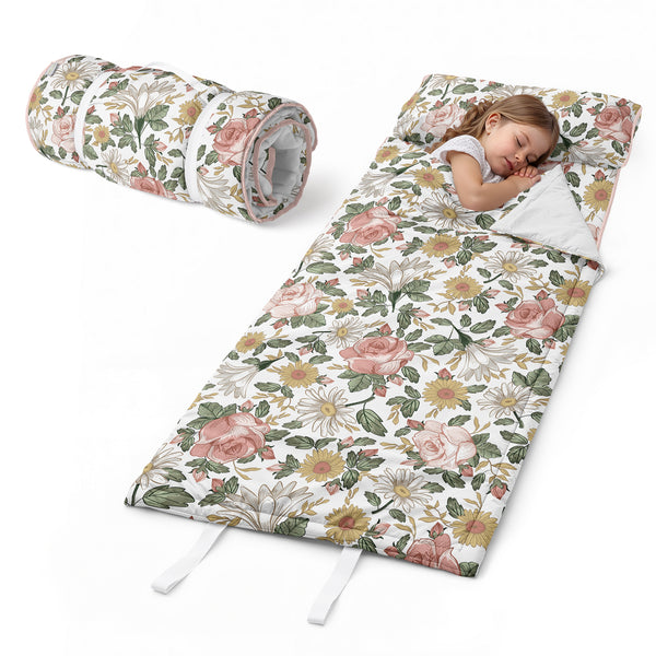 Vintage Floral Collection Lightweight Toddler Nap Mat with Pillow