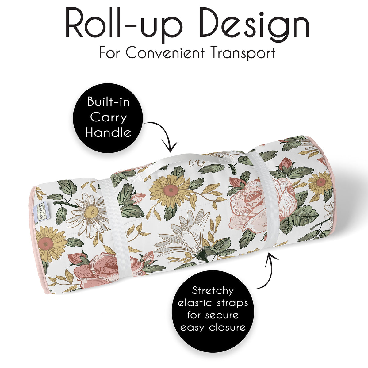 Vintage Floral Collection Lightweight Toddler Nap Mat with Pillow