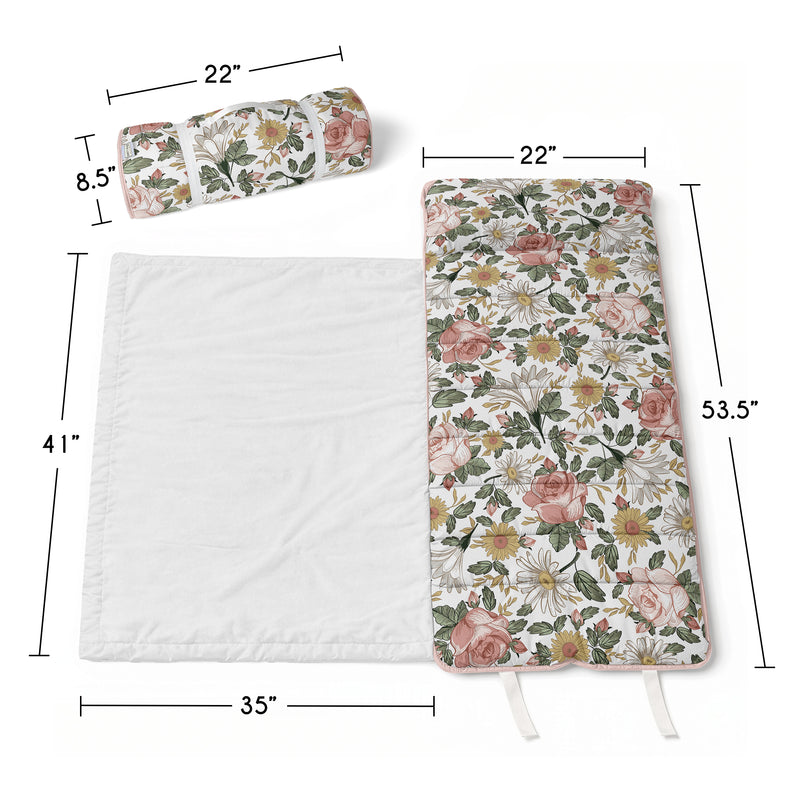 Vintage Floral Collection Lightweight Toddler Nap Mat with Pillow