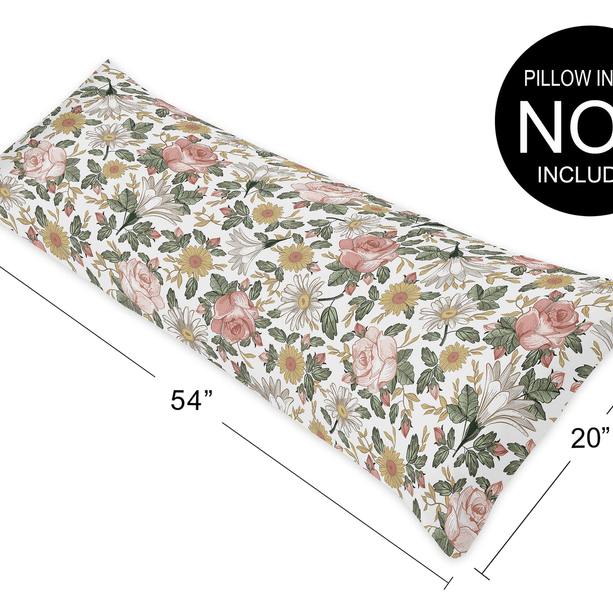 Vintage Floral Collection Full Length Body Pillow Cover
