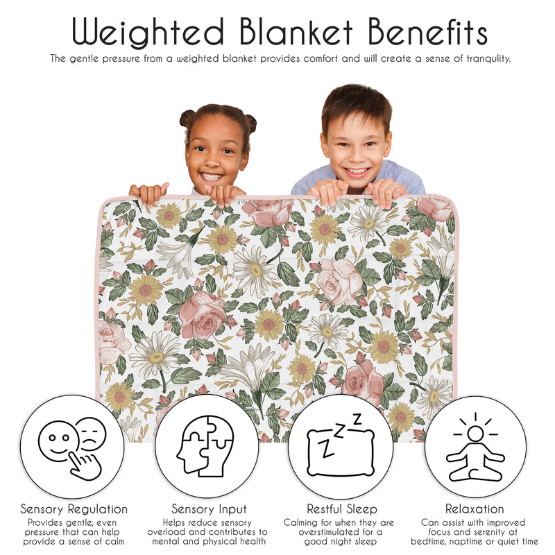 Vintage Floral Collection Toddler 5lbs Weighted Blanket for Kids