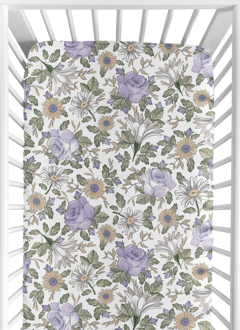 Vintage Floral Purple and Green Collection Crib Sheet