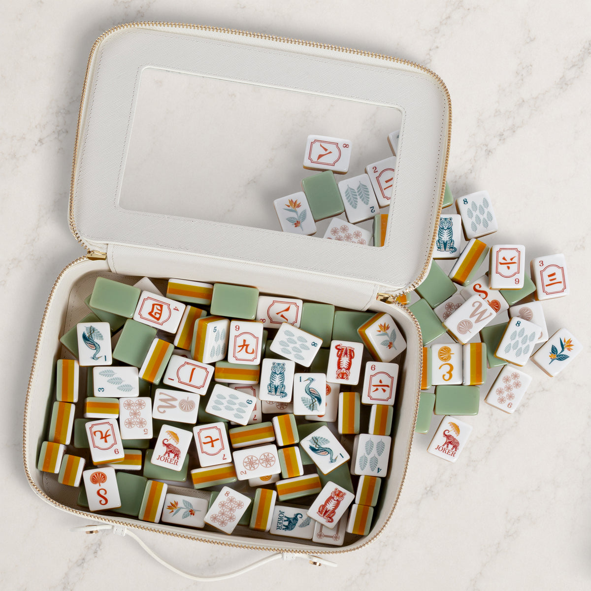 Sage Green Vintage Paradise Collection American Mahjong Tile Set (160pc) 1.24in. Layered Acrylic with White Faux Leather Travel Bag