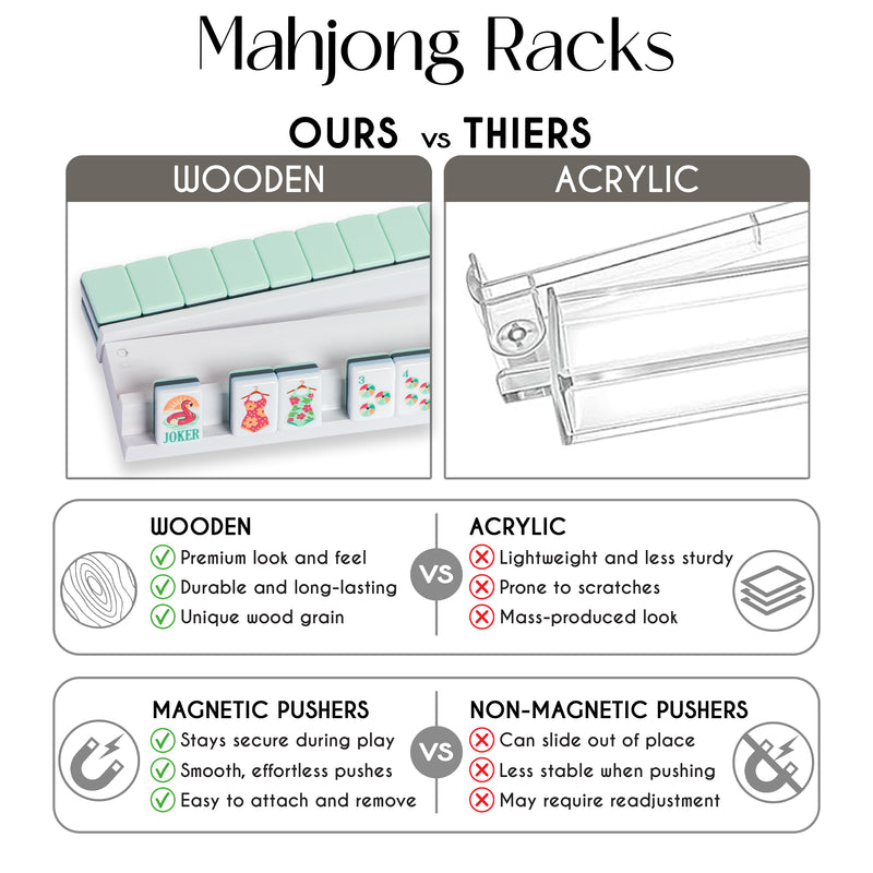 (18in.) White Wooden Mahjong Racks with Pushers & Travel Bag - Set of 4