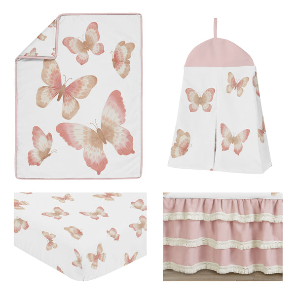 Butterfly Pink and Taupe Collection 4 Piece Crib Bedding alternate view