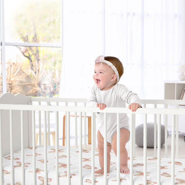Butterfly Pink and Taupe Collection Crib Sheet alternate view