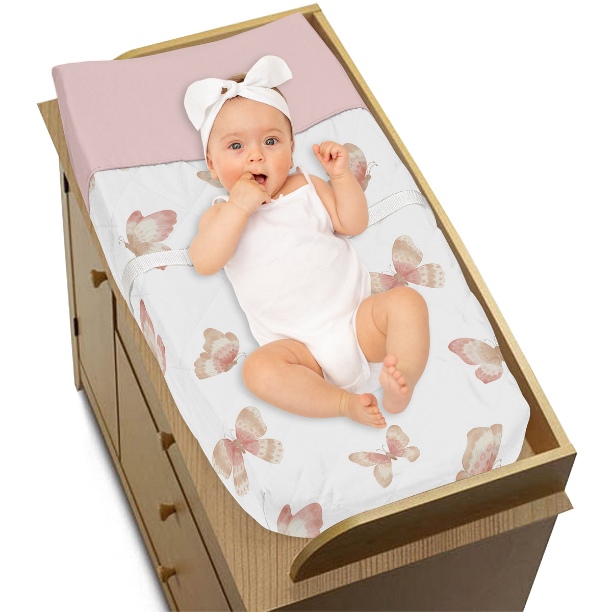 Butterfly Pink and Taupe Collection Changing Pad Cover