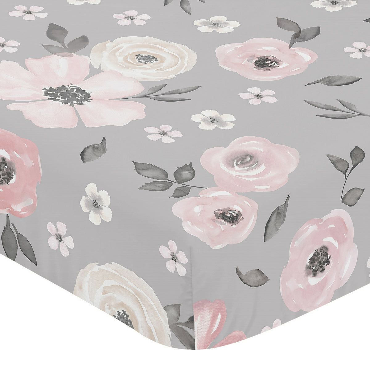 Watercolor Floral Grey Collection Crib Sheet
