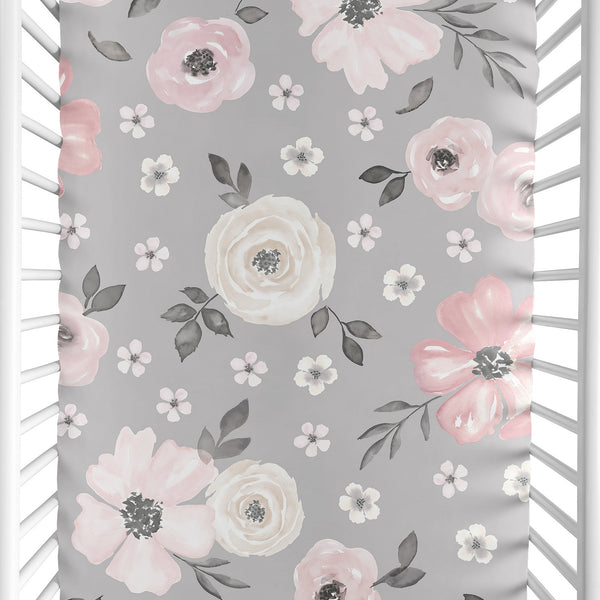 Watercolor Floral Grey Collection Mini Crib Sheet