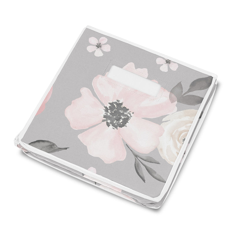 Watercolor Floral Grey Collection Fabric Toy Bin Storage