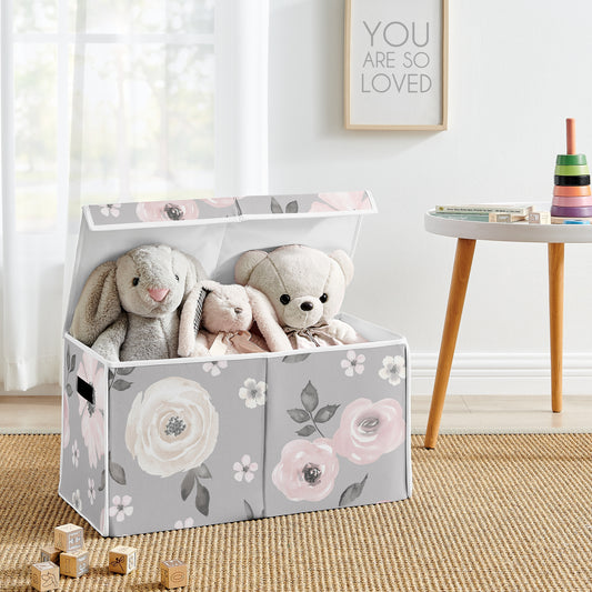 Watercolor Floral Grey Collection Fabric Toy Bin Storage