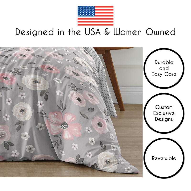 Watercolor Floral Grey Collection Twin Bedding