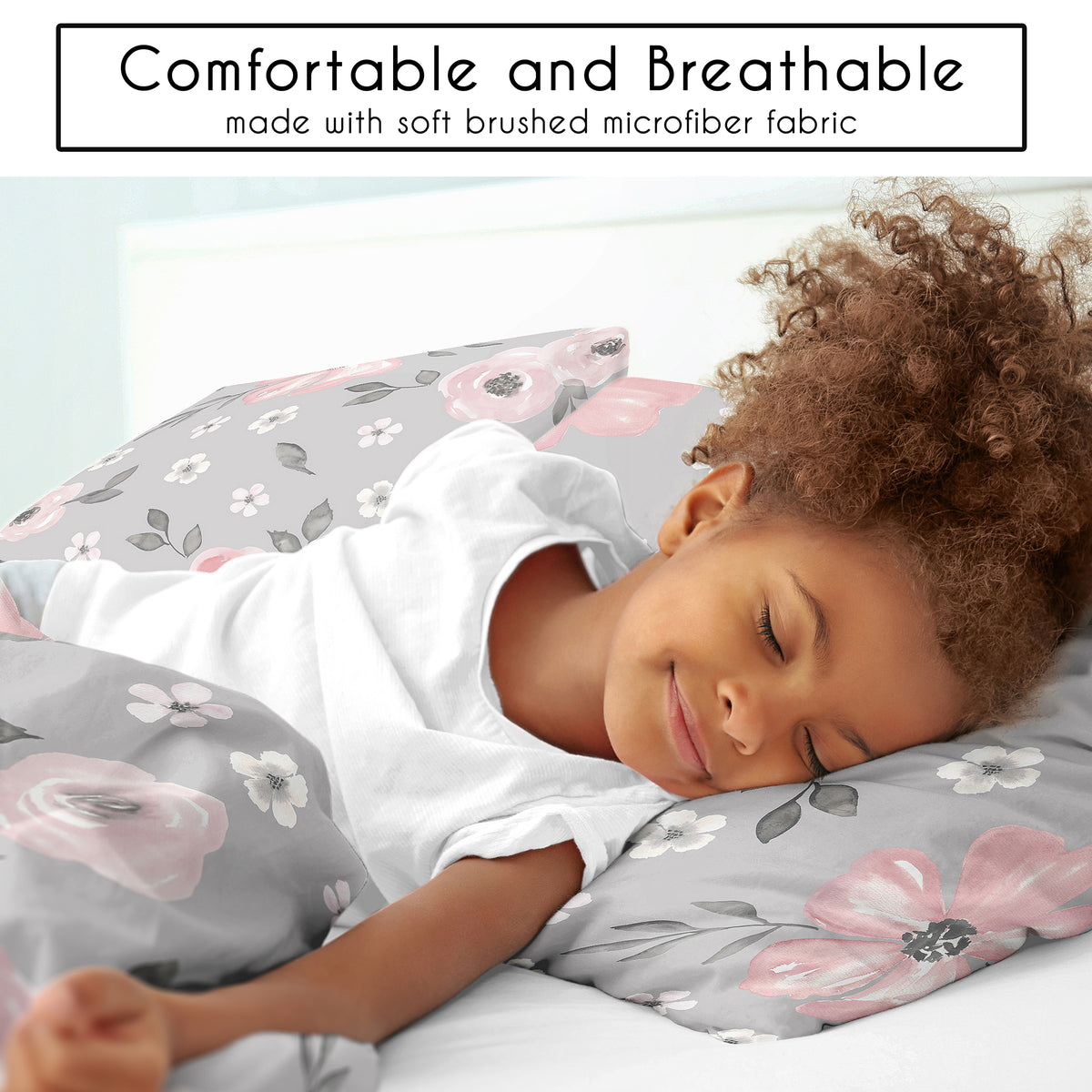 Watercolor Floral Grey Collection Twin Bedding