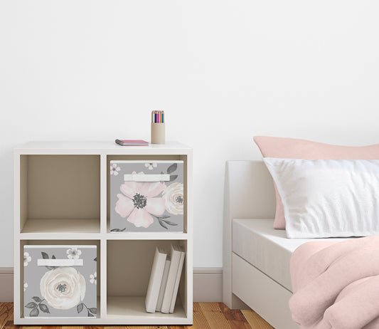 Watercolor Floral Grey Collection Foldable Fabric Storage Bins