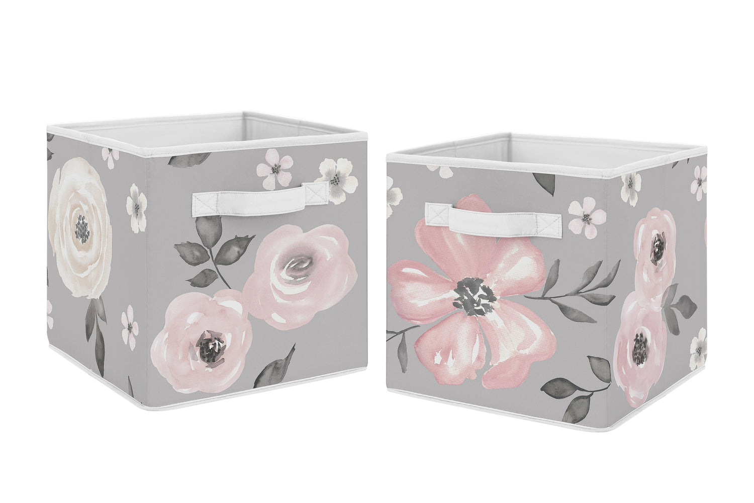 Watercolor Floral Grey Collection Foldable Fabric Storage Bins