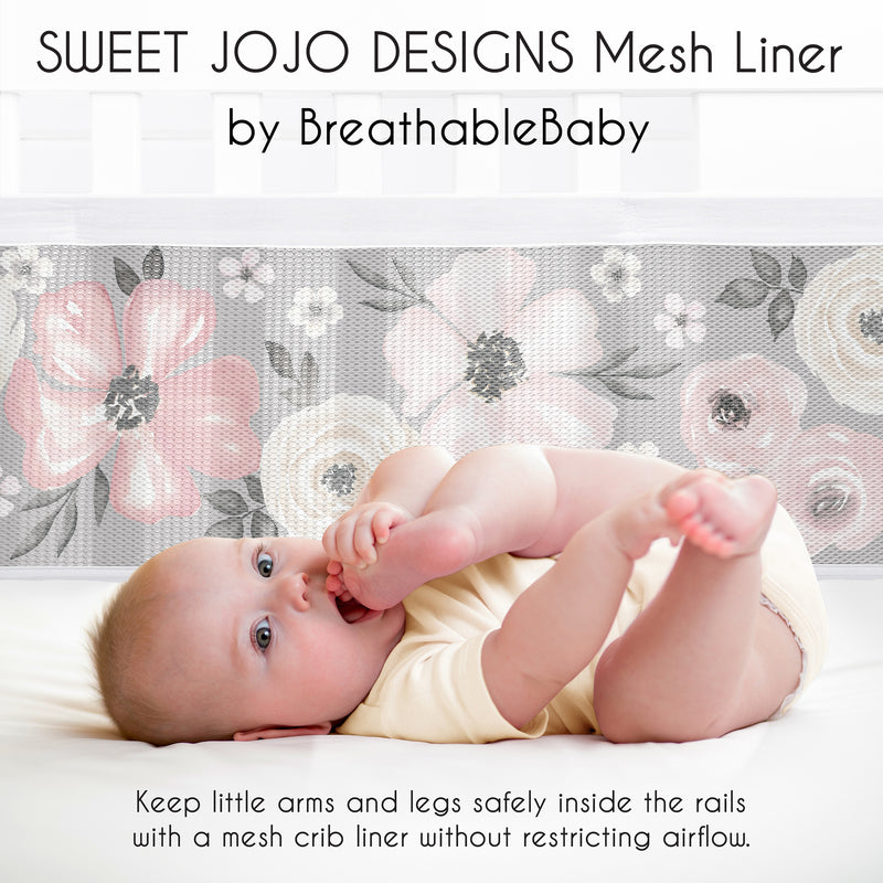 Watercolor Floral Grey Collection Sweet Jojo Designs + BreathableBaby Breathable Mesh Crib Liner