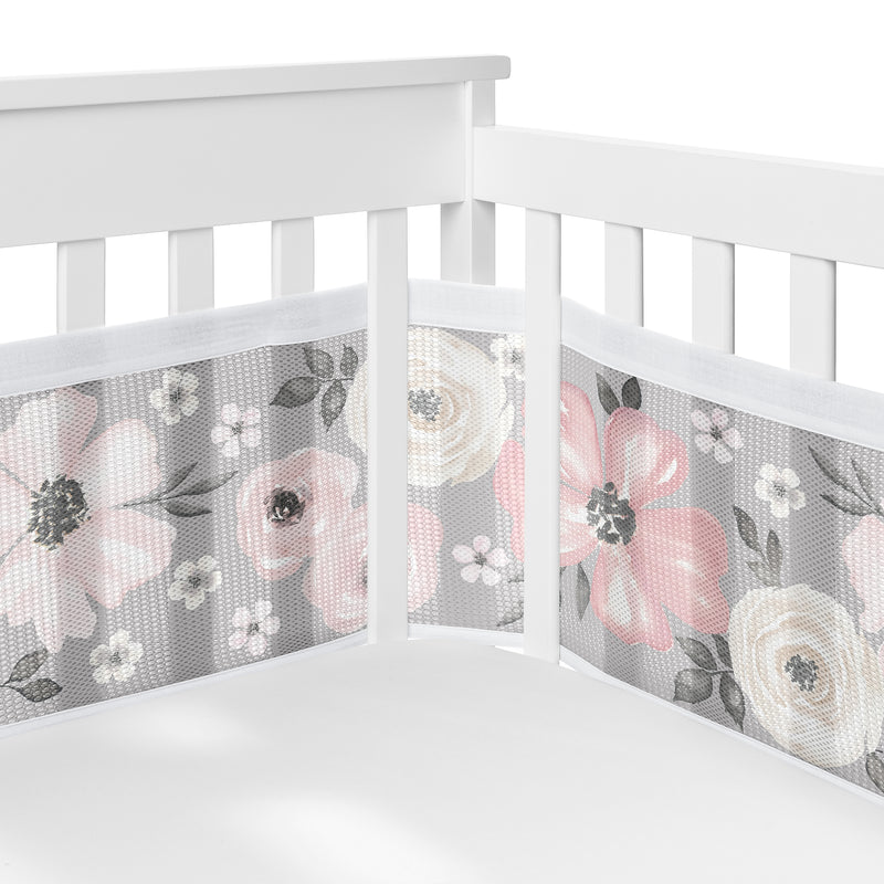 Watercolor Floral Grey Collection Sweet Jojo Designs 6 Piece Crib Bedding + BreathableBaby Breathable Mesh Liner